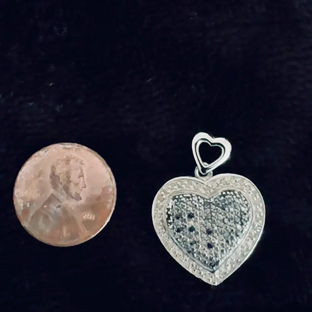 Sterling Silver 925 Heart Pendant – Pave CZ & Filigree Back makers mark Thai